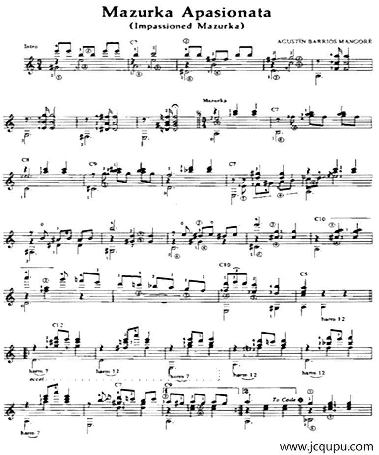 Mazurka Apasionata（古典吉他）简谱