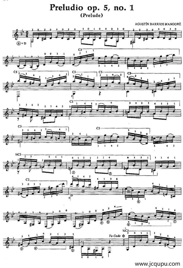 Preludio op.5no.1（古典吉他）简谱