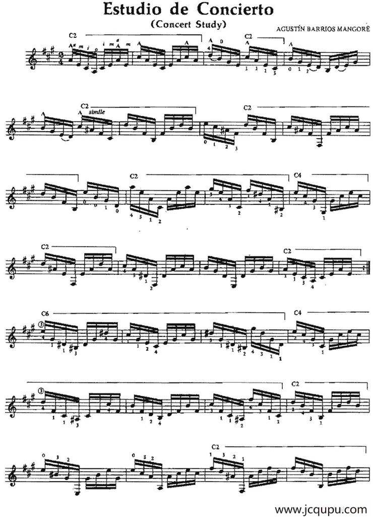 Estudio de Concierto（古典吉他）简谱