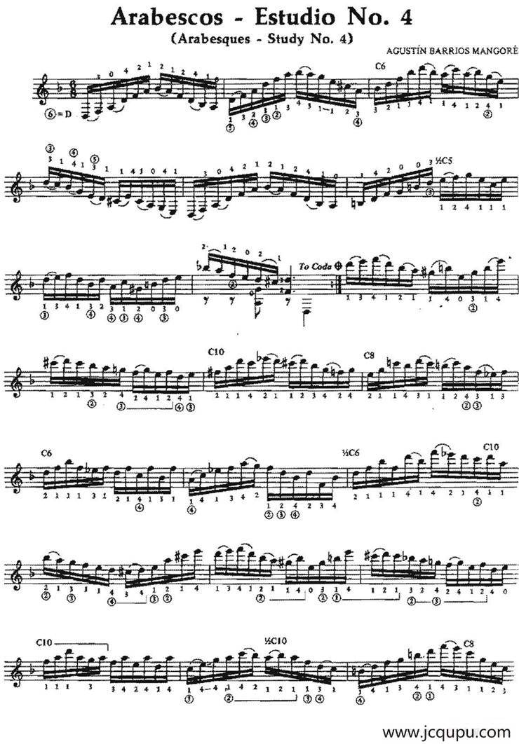 Arabescos-Estudio No.4（古典吉他）简谱