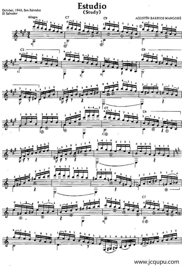 Estudio（古典吉他）简谱