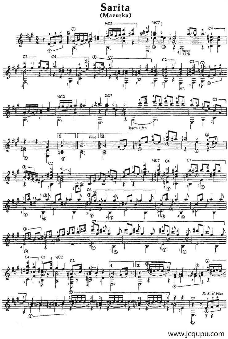 Sarita（古典吉他）简谱