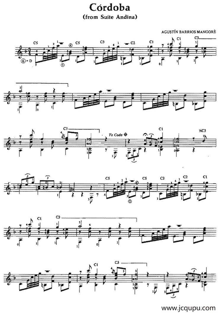 Cordoba（古典吉他）简谱