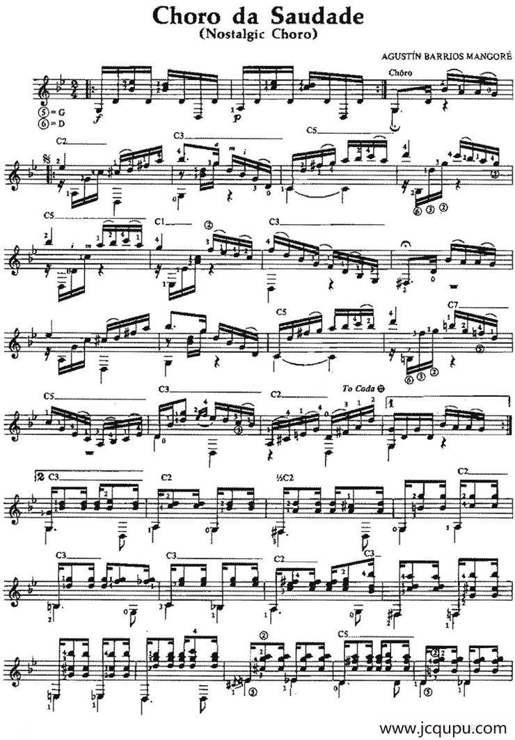 Choro da Saudade（古典吉他）简谱