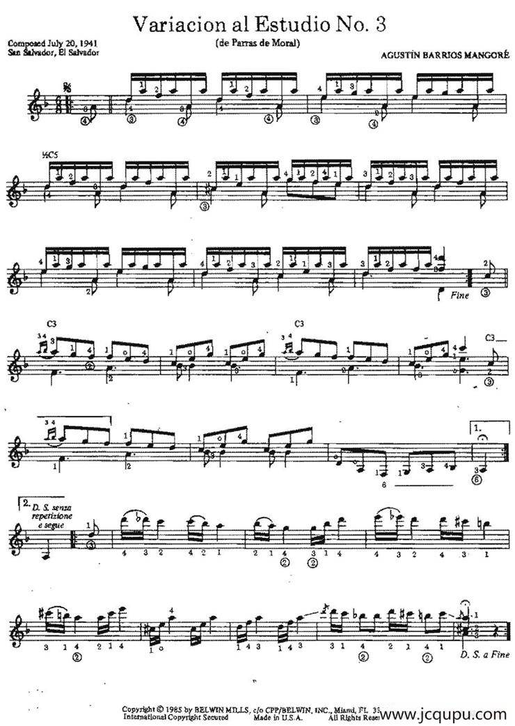 Variacion al Estudio No.3（古典吉他）简谱