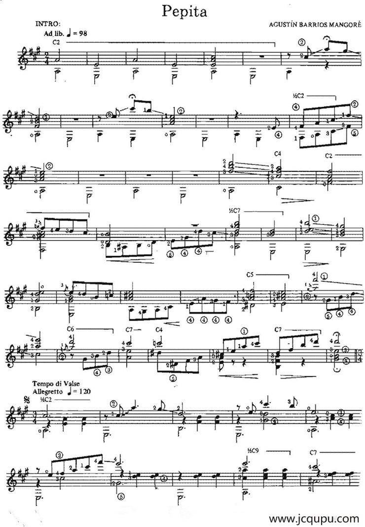 Pepita（古典吉他）简谱