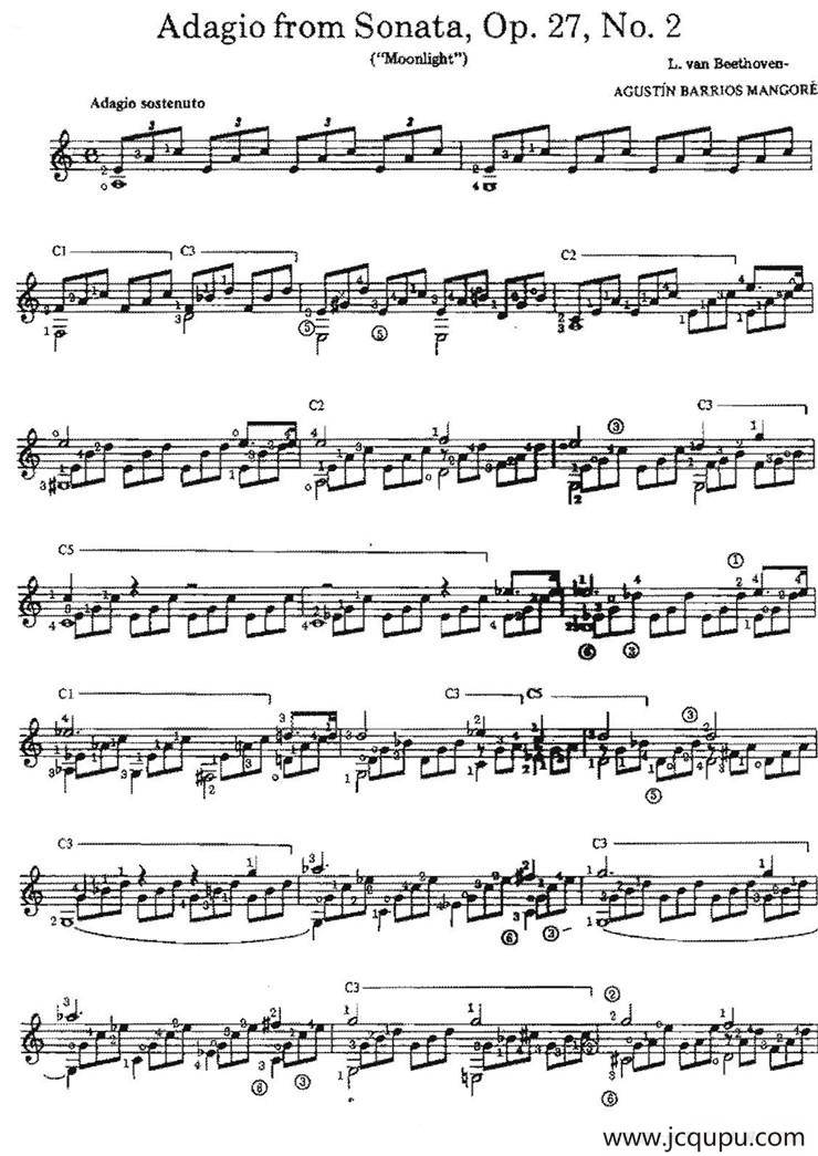 Adagio from SonataOp.27No.2（古典吉他）简谱
