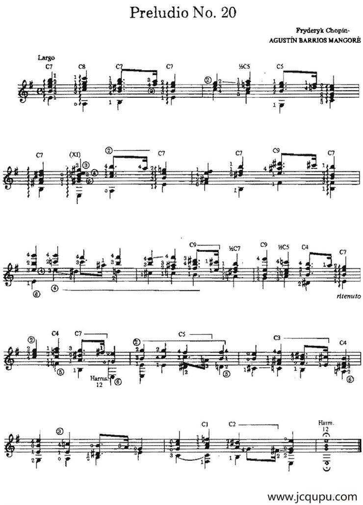 Preludio No.20（古典吉他）简谱