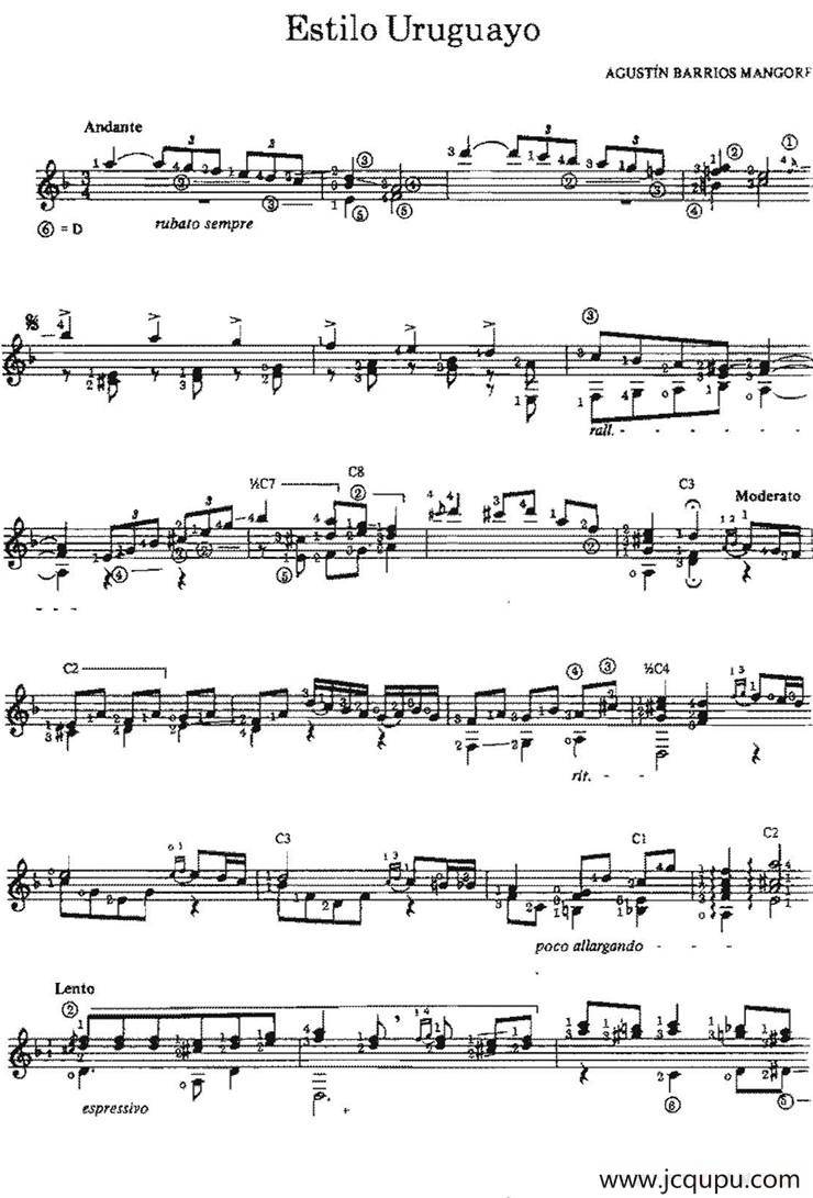 Estilo Uruguayo（古典吉他）简谱