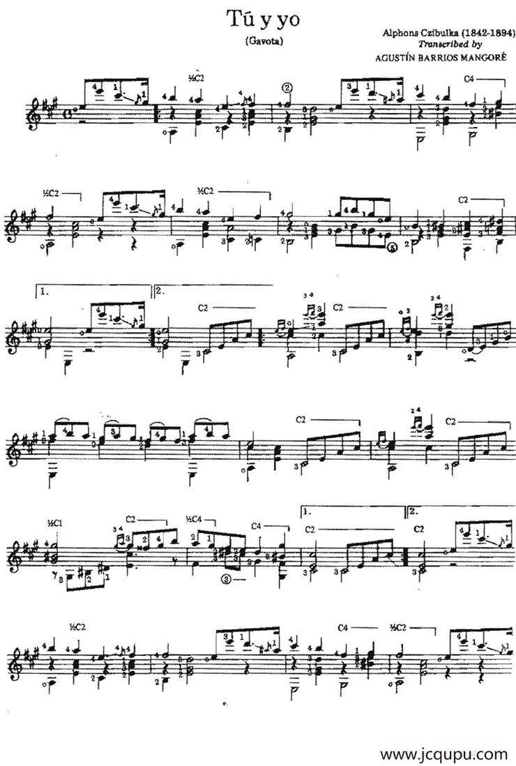 Tu y yo （古典吉他）简谱