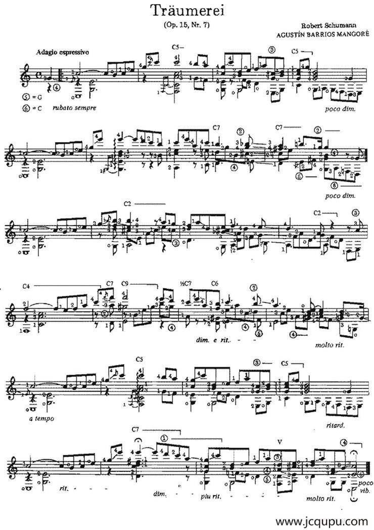 Traumerei（古典吉他）简谱