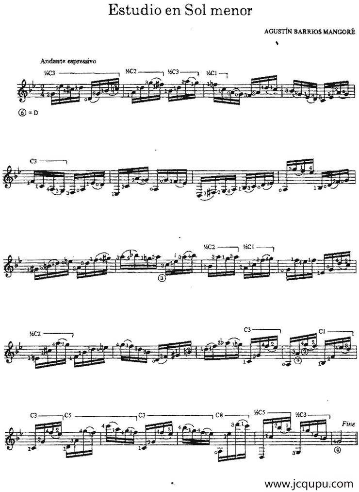 Estudio en Sol menor（古典吉他）简谱