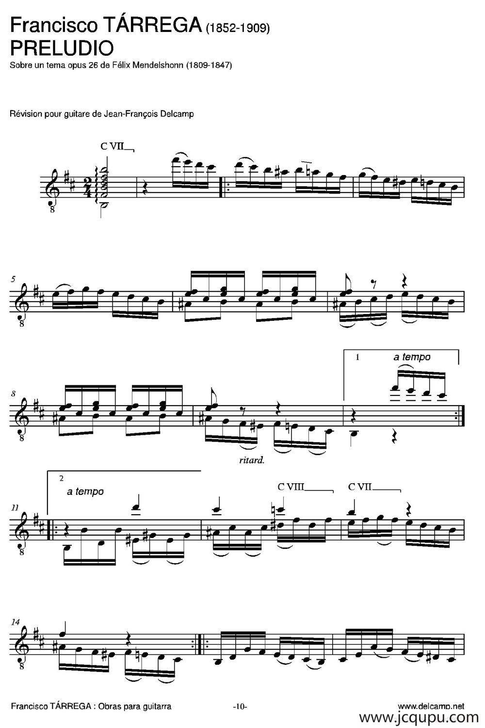 PRELUDIO（古典吉他）简谱