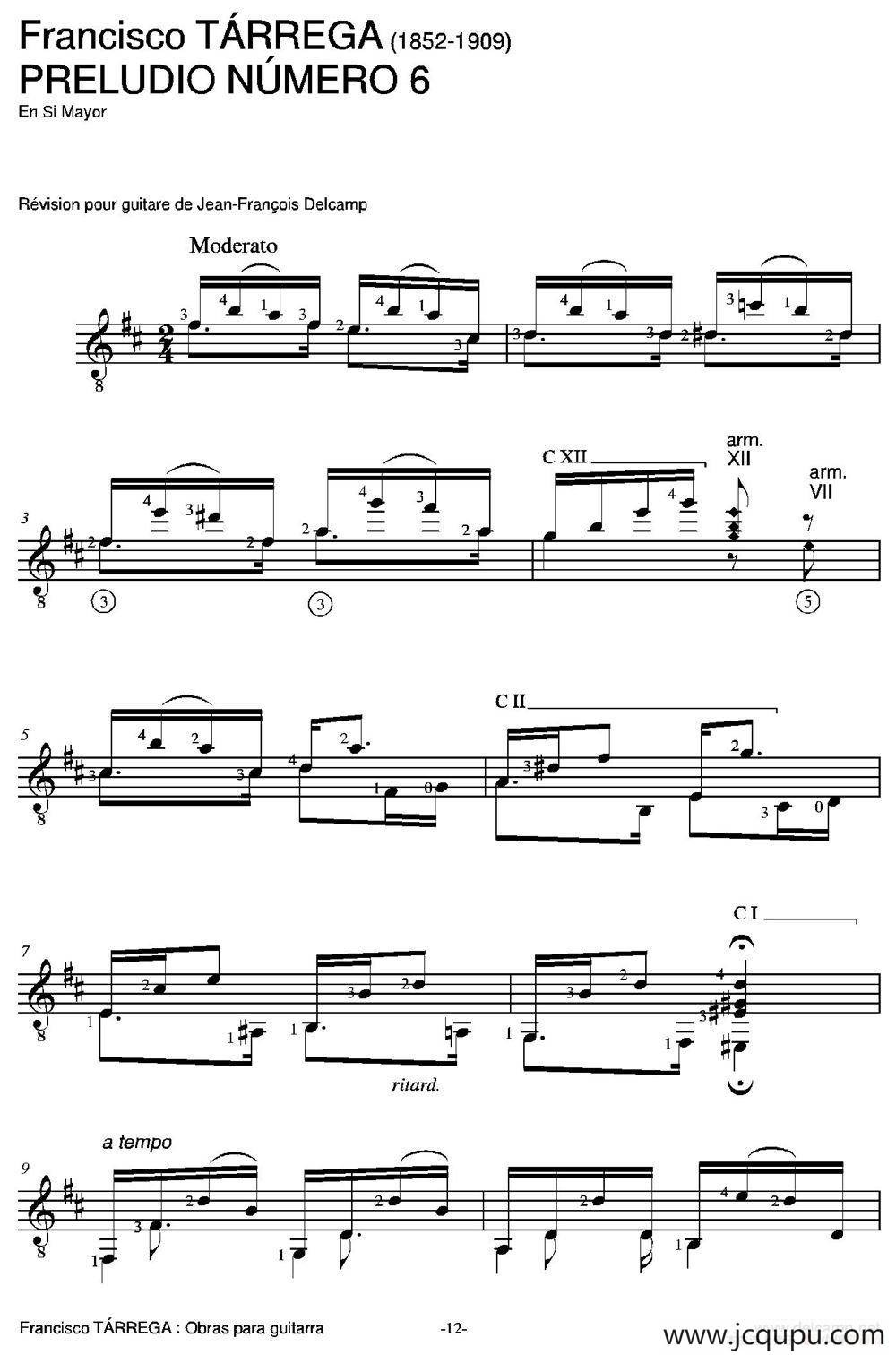 PRELUDIO NUMERO 6（古典吉他）简谱