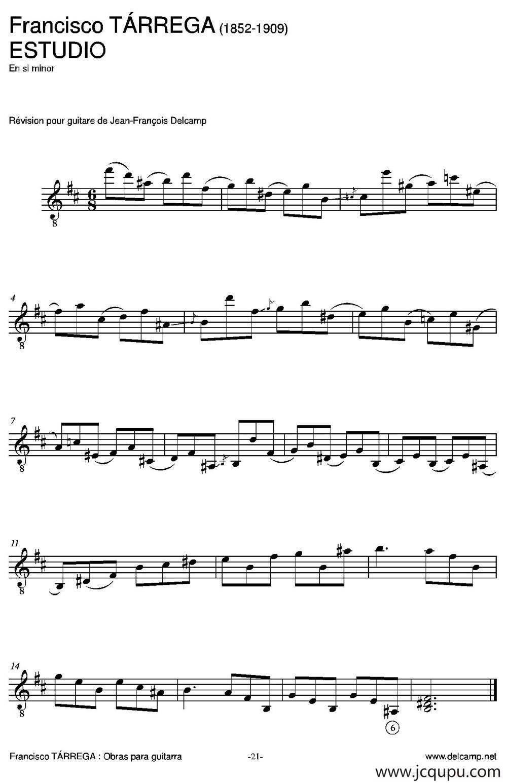 ESTUDIO（En si minor)（古典吉他）简谱