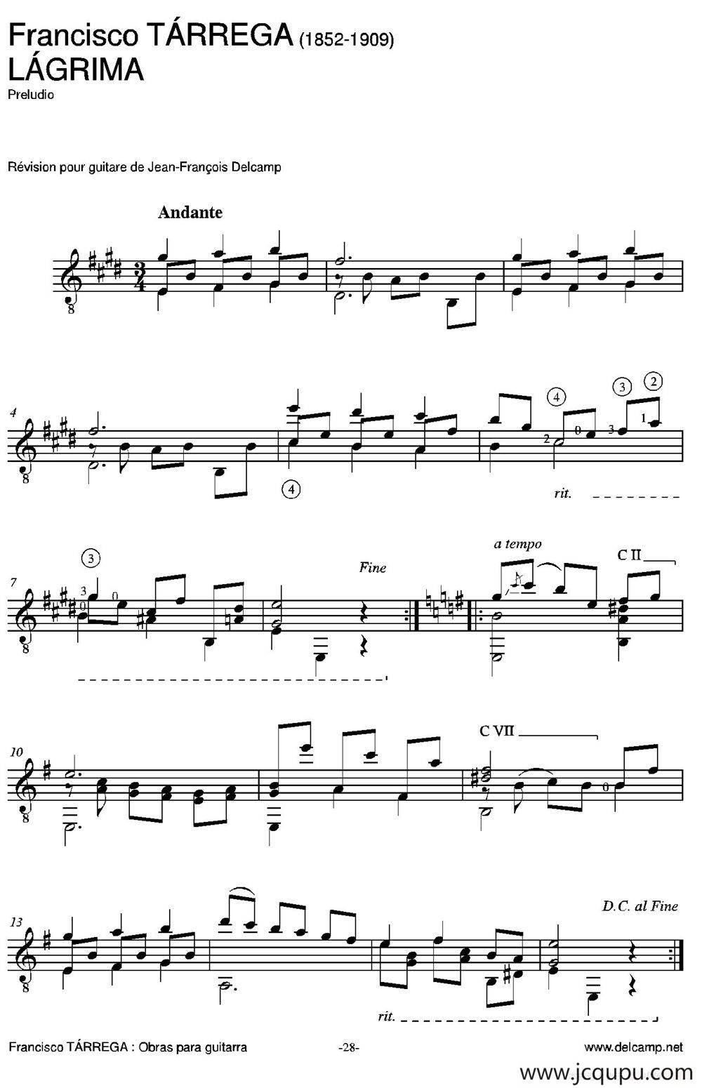 LAGRIMA（古典吉他）简谱