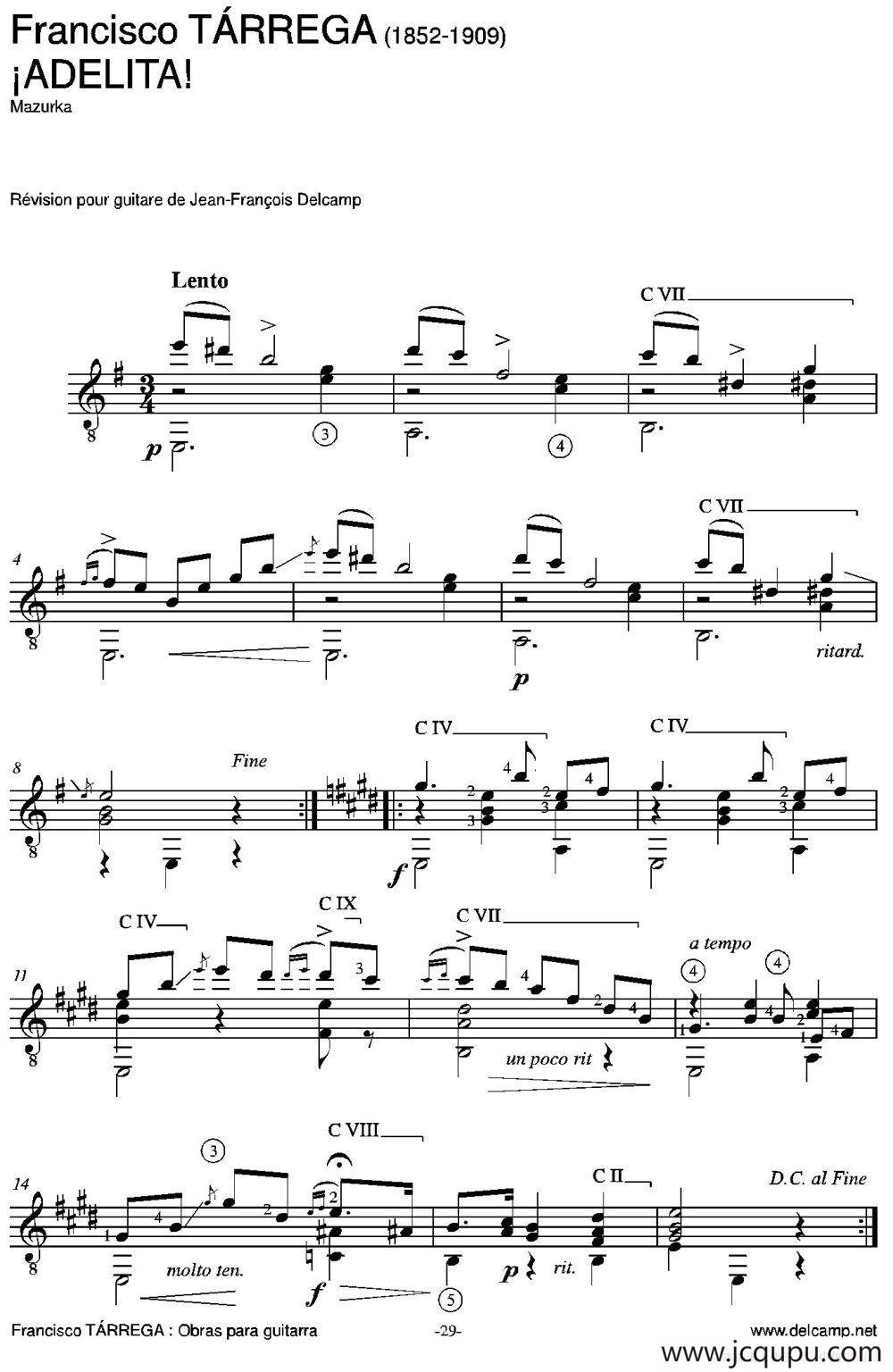 iADELITA!（古典吉他）简谱