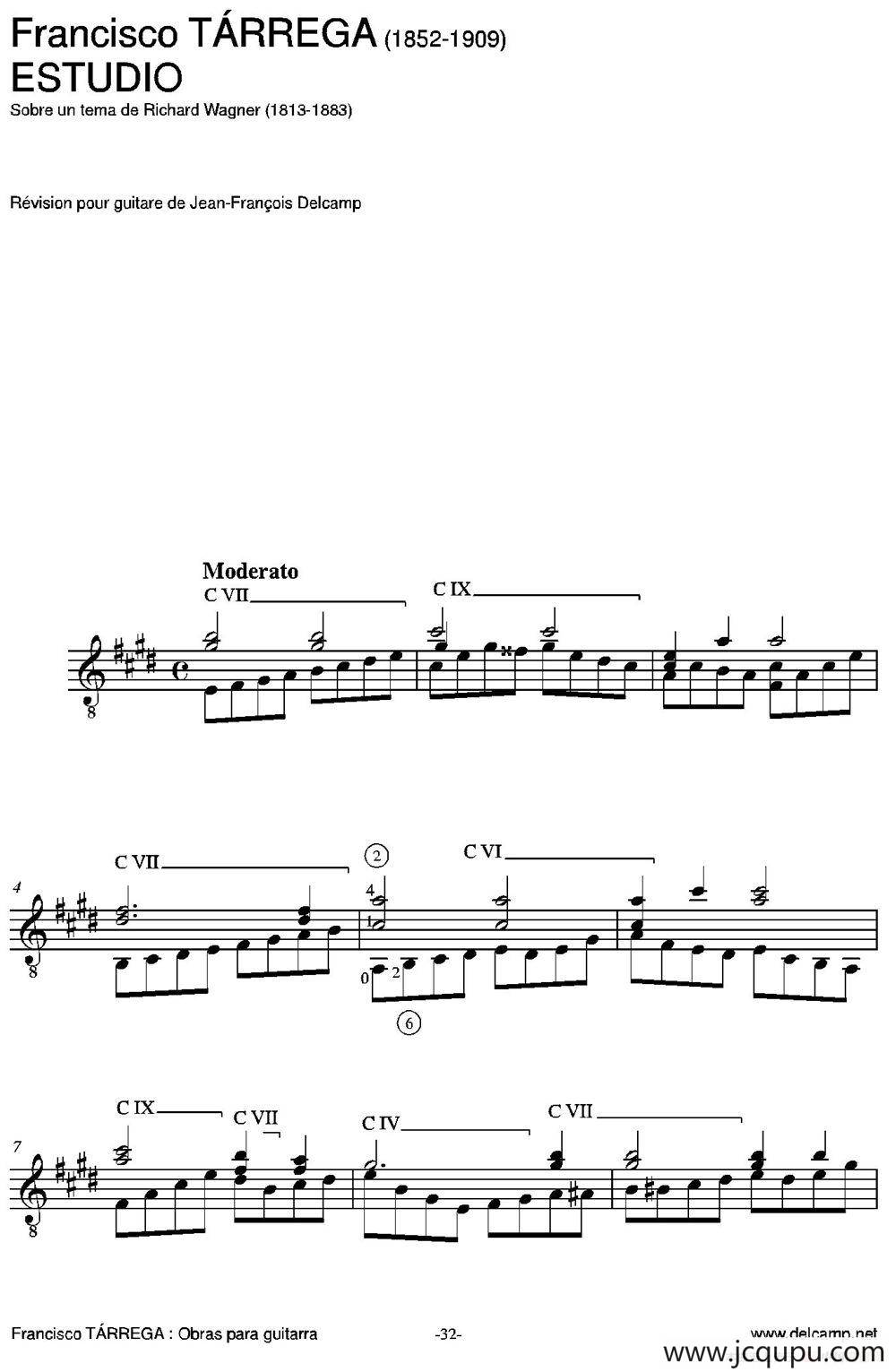 ESTUDIO(Sobre un tema de Richard Wagner)（古典吉他）简谱