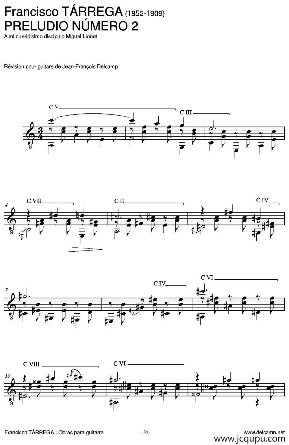 PRELUDIO NUMERO 2(A mi queridisimo discipulo Miguel Llobet)（古典吉他）简谱