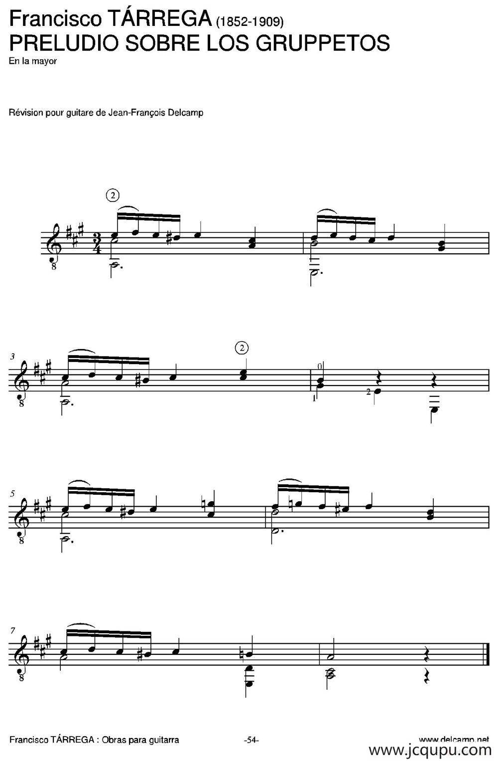 PRELUDIO SOBRE LOS GRUPPETOS(En la mayor)（古典吉他）简谱