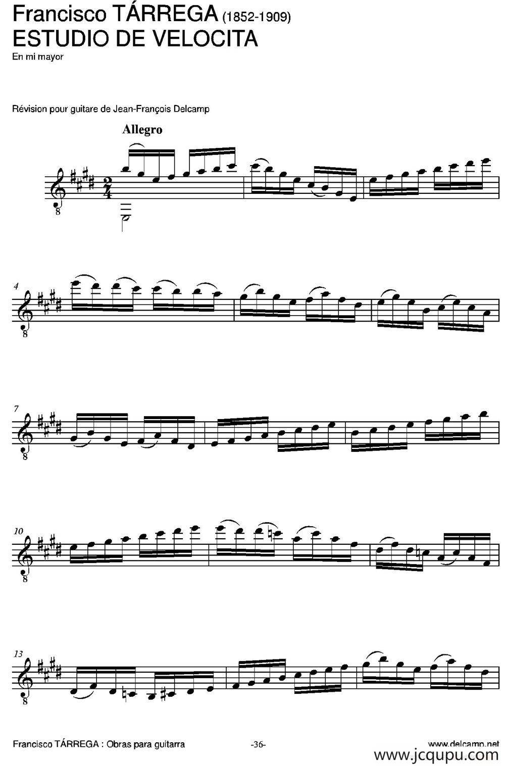 ESTUDIO DE VELOCITA(En mi mayor)（古典吉他）简谱