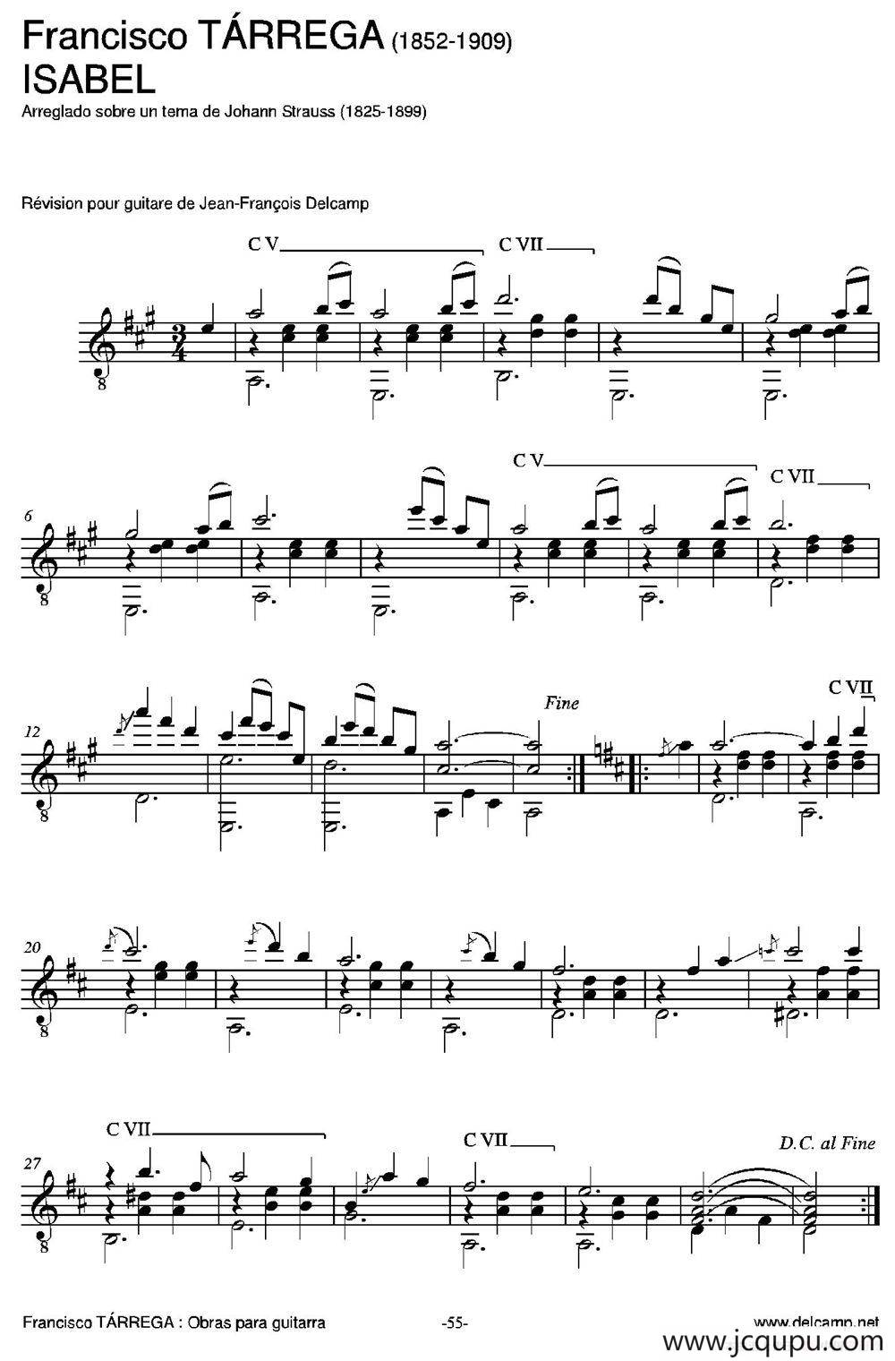 ISABEL(Arreglado sobre un tema de Johann Strauss(1825-1899))（古典吉他）简谱