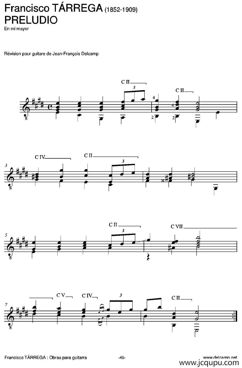 PRELUDIO(En mi mayor)（古典吉他）简谱