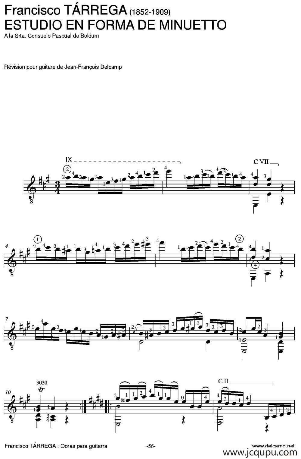 ESTUDIO EN FORMA DE MINUETTO(A la Srta.Consuelo Pascual de Boldum)（古典吉他）简谱