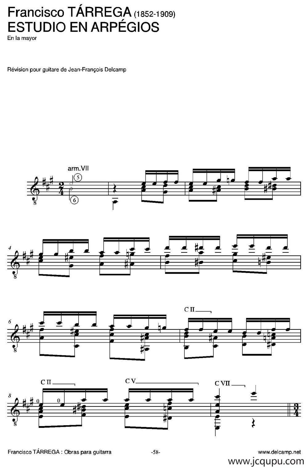 ESTUDIO EN ARPEGIOS(En la mayor)（古典吉他）简谱