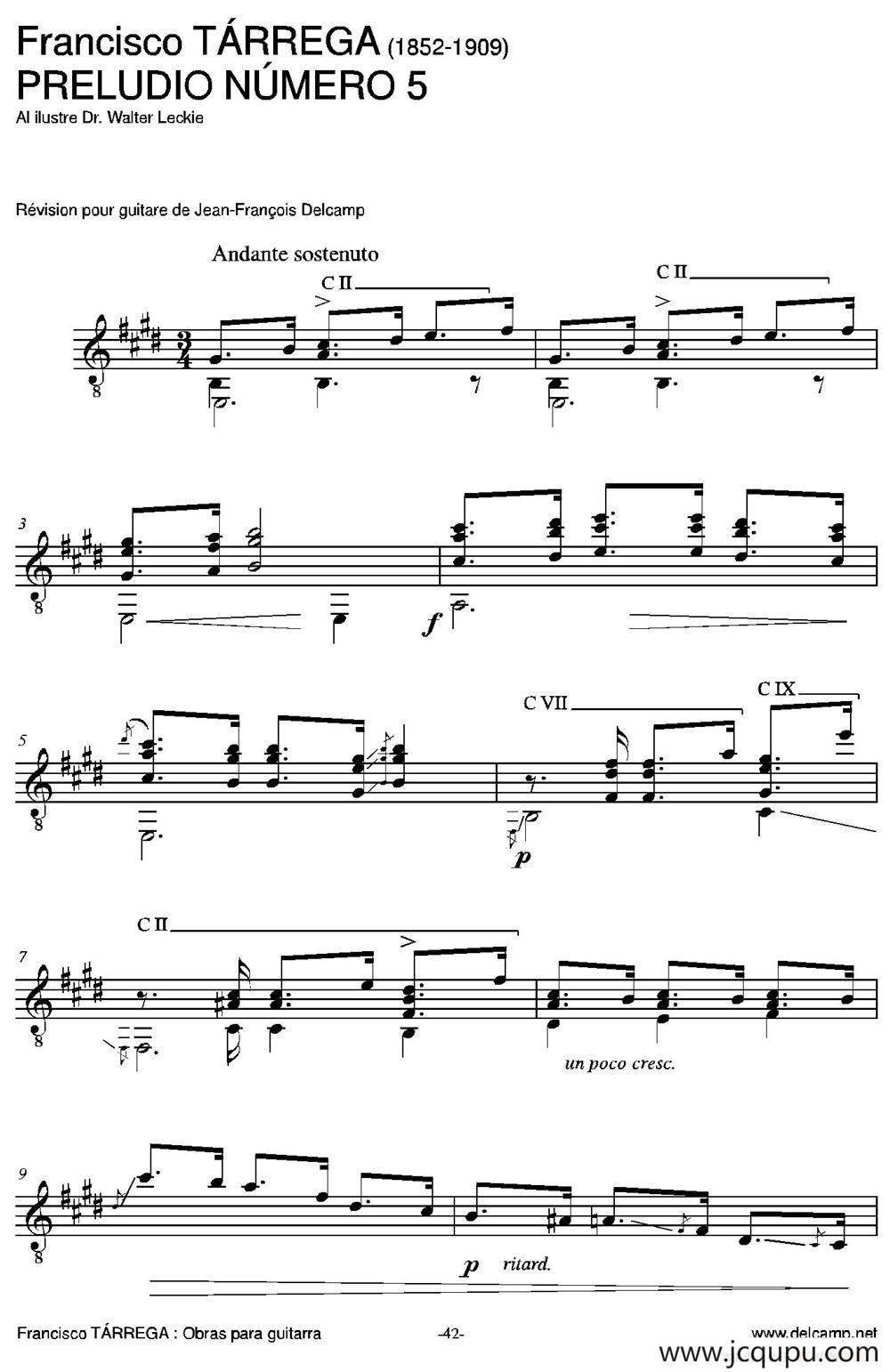 PRELUDIO NUMERO 5(AI ilustre Dr.Walter Leckie)（古典吉他）简谱