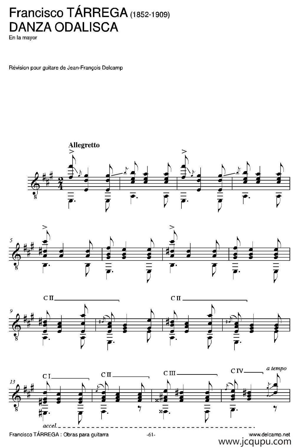 DANZA ODALISCA(En la mayor)（古典吉他）简谱