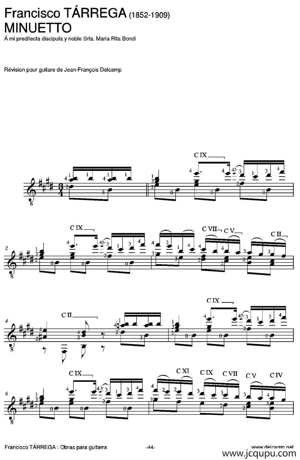 MINUETTO(A mi preditecta discipula y noble Srta. Maria Rita Bondi)（古典吉他）简谱