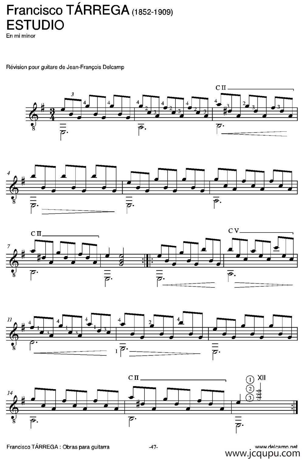 ESTUDIO(En mi minor)（古典吉他）简谱