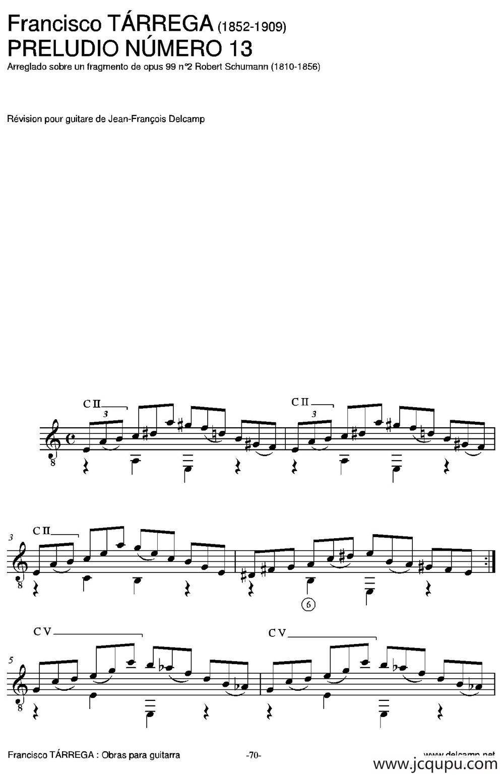 PRELUDIO NUMERO 13(Arreglado sobre un fragmento de opus 99 n2 Robert Schumann)（古典吉他）简谱