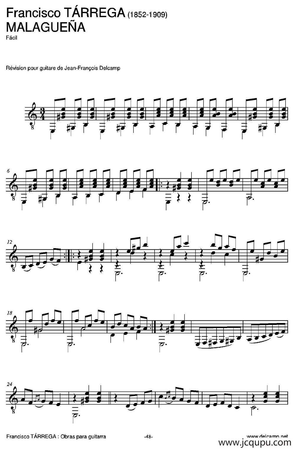 MALAGUENA(Facil)（古典吉他）简谱