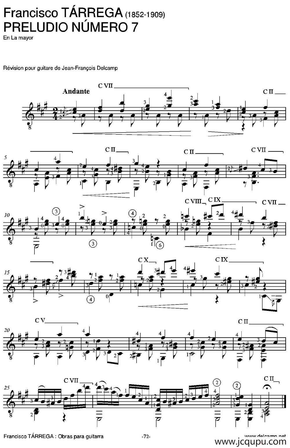 PRELUDIO NUMERO 7(En La mayor)（古典吉他）简谱