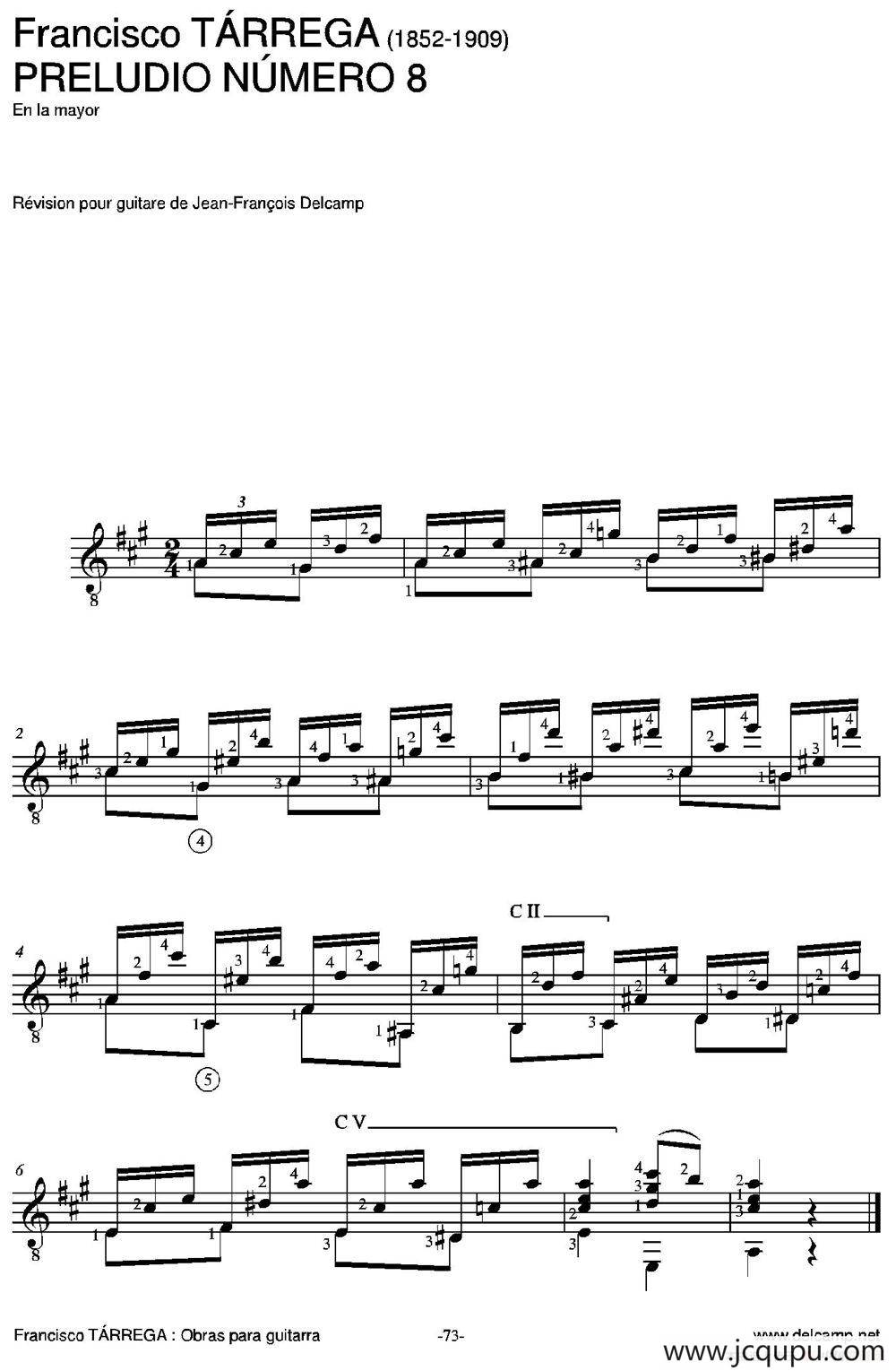 PRELUDIO NUMERO 8(En la mayor)（古典吉他）简谱