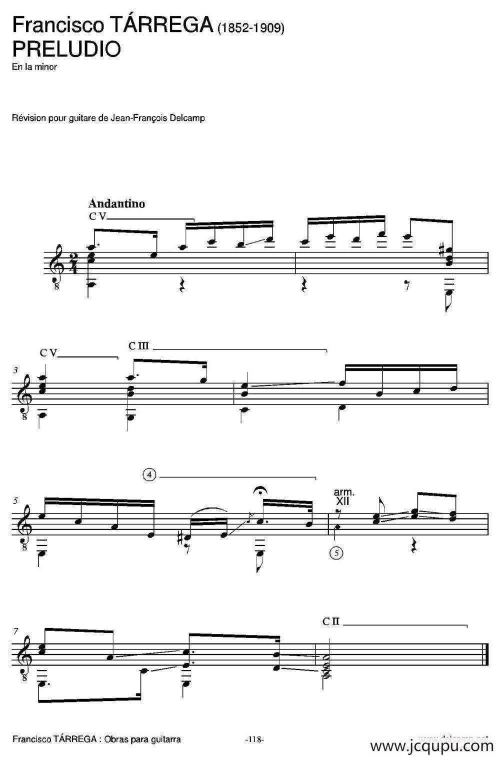 PRELUDIO(En la minor)（古典吉他）简谱