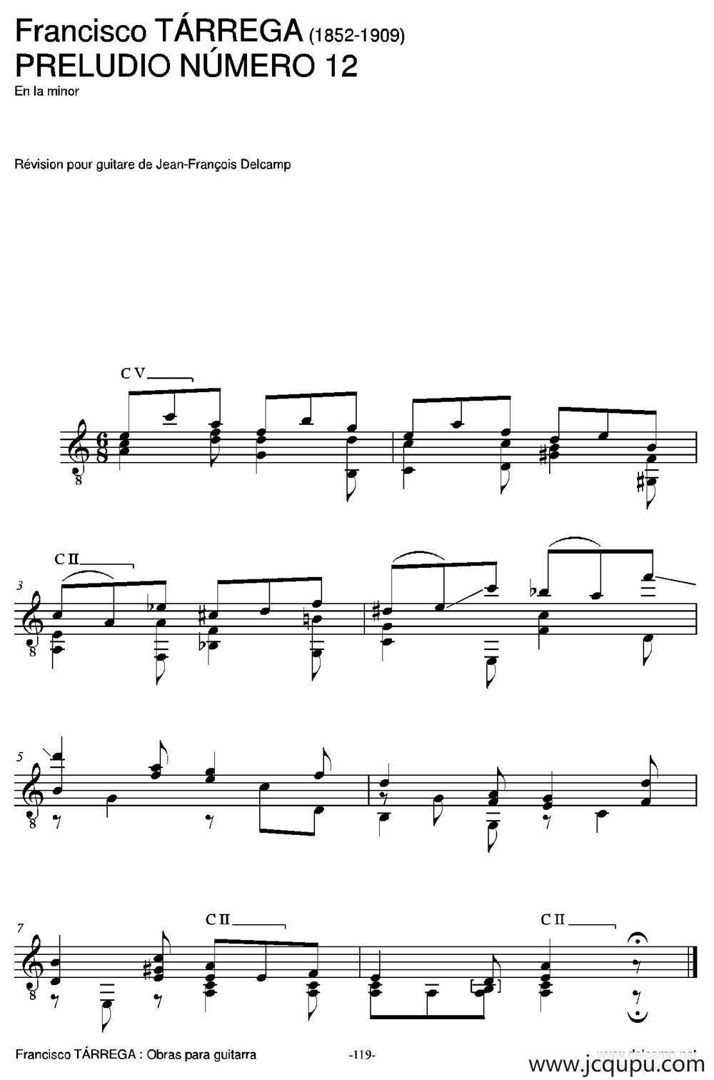 PRELUDIO NUMERO 12(En la minor)（古典吉他）简谱