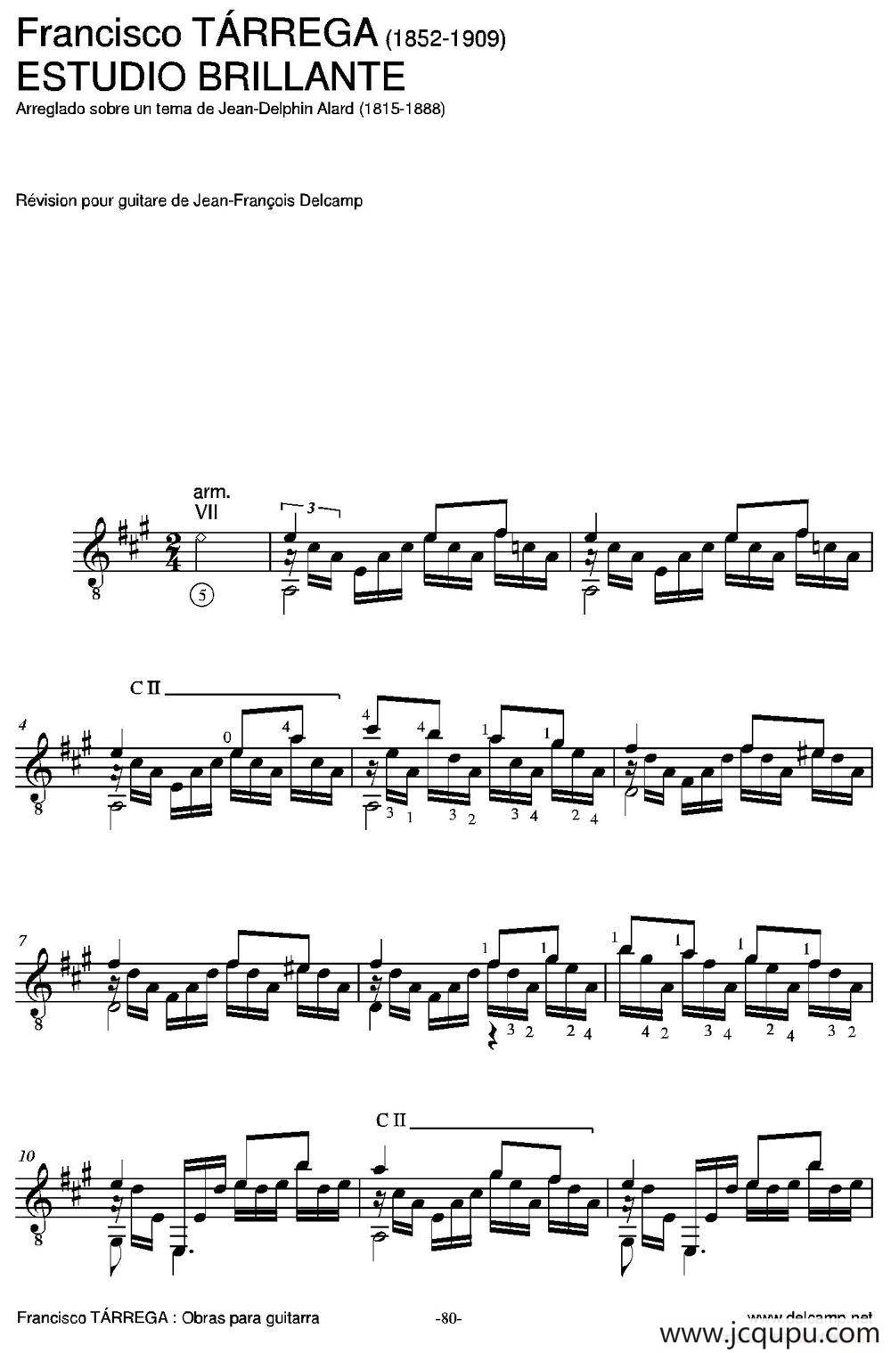 ESTUDIO BRILLANTE(Arreglado sobre un tema de Jean-Delphin Alard)（古典吉他）简谱