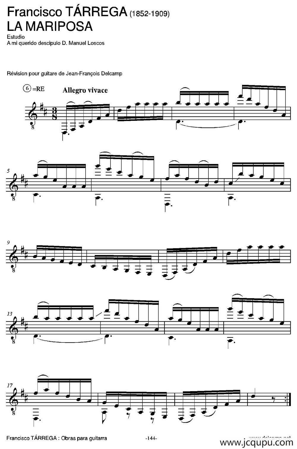 LA MARIPOSA(Estudio A mi querido descipulo D. Manuel Loscos)（古典吉他）简谱