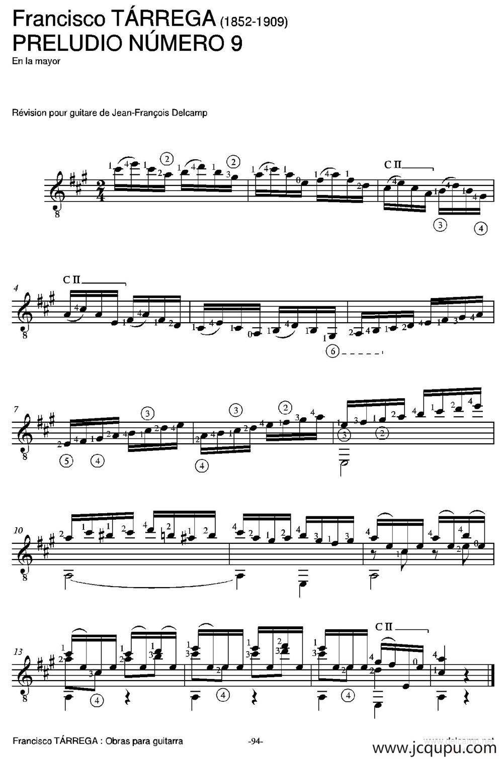 PRELUDIO NUMERO 9(En la mayor)（古典吉他）简谱