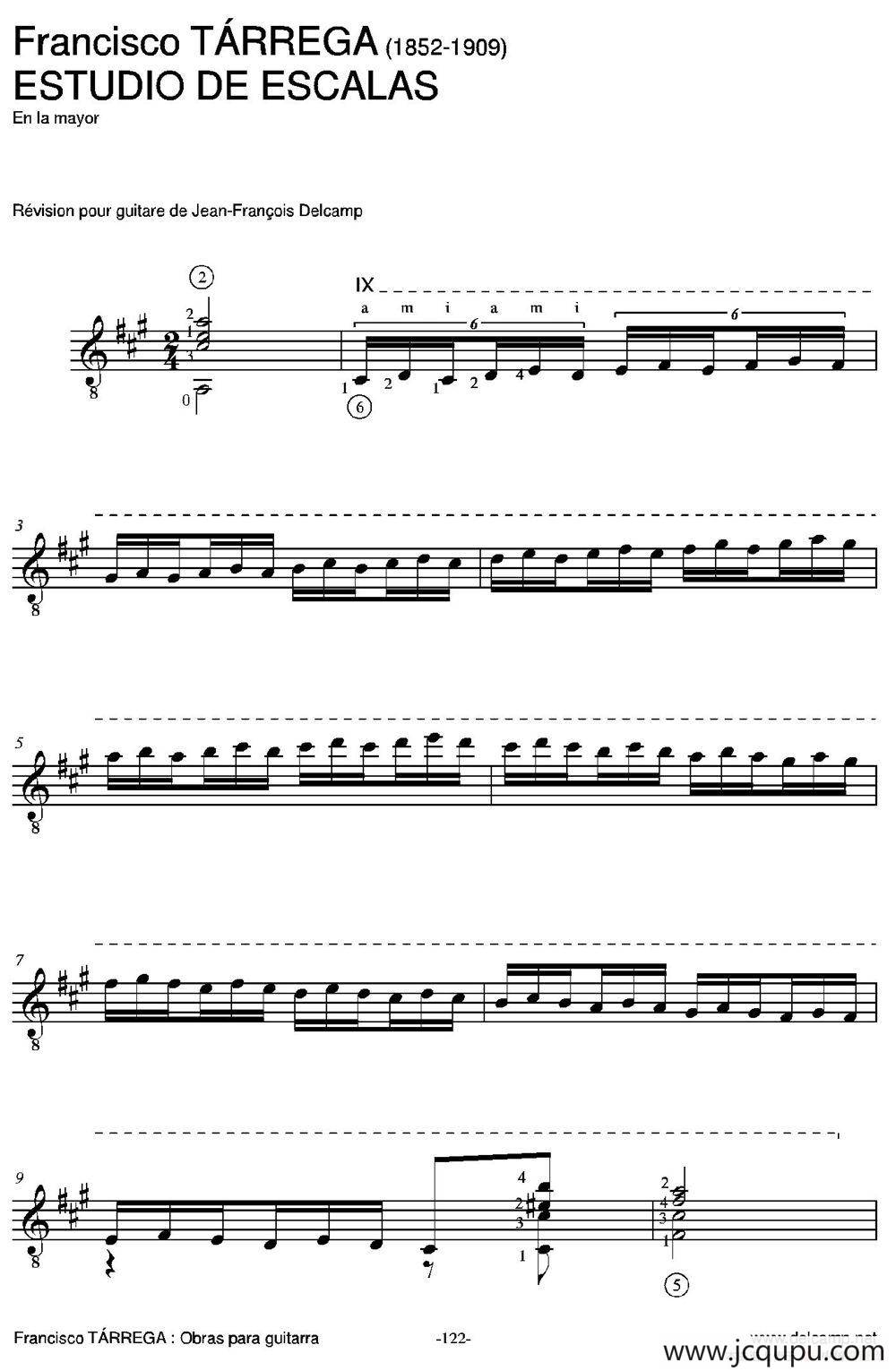 ESTUDIO DE ESCALAS(En la mayor)（古典吉他）简谱