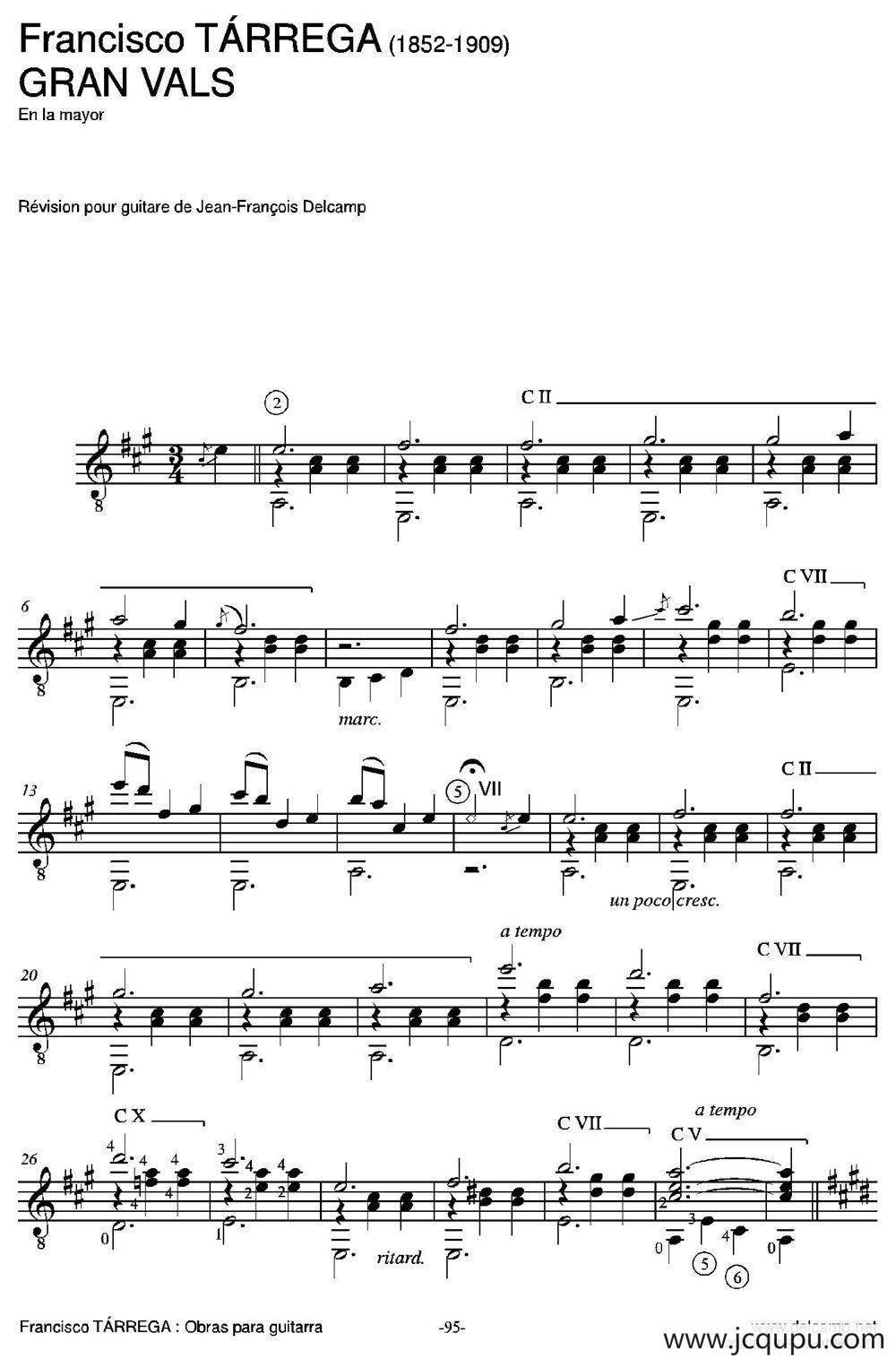 GRAN VALS(En la mayor)（古典吉他）简谱