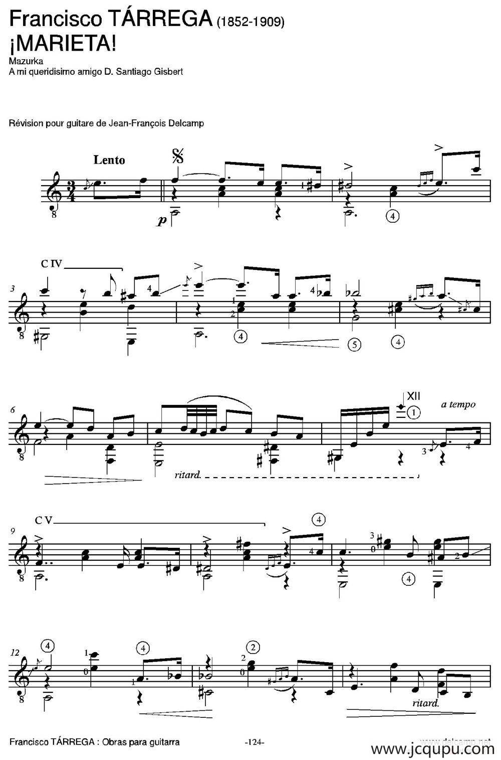 iMARIETA!(Mazurka A mi queridisimo amigo D.Santiago Gisbert)（古典吉他）简谱