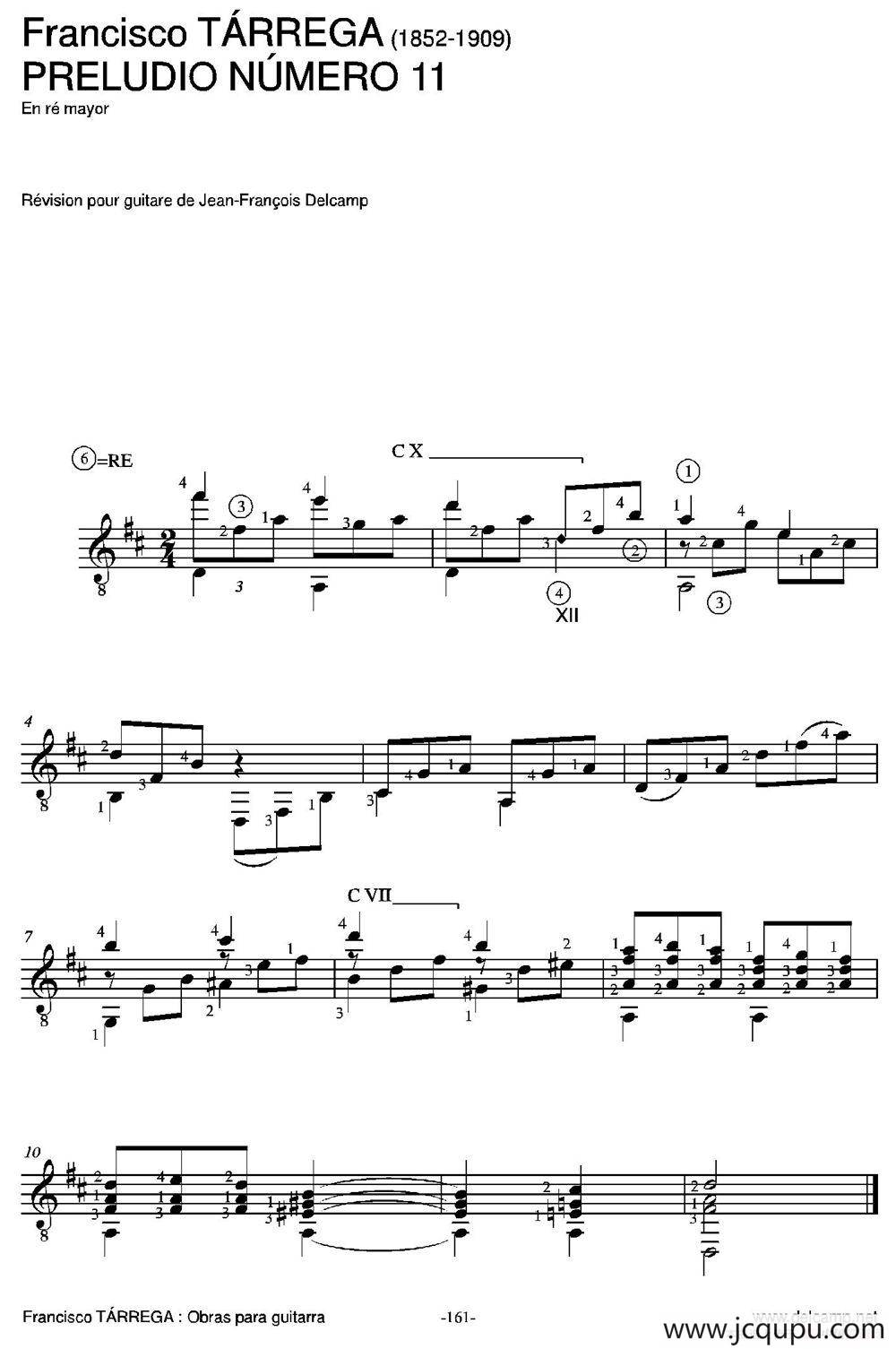 PRELUDIO NUMERO 11(En re mayor)（古典吉他）简谱
