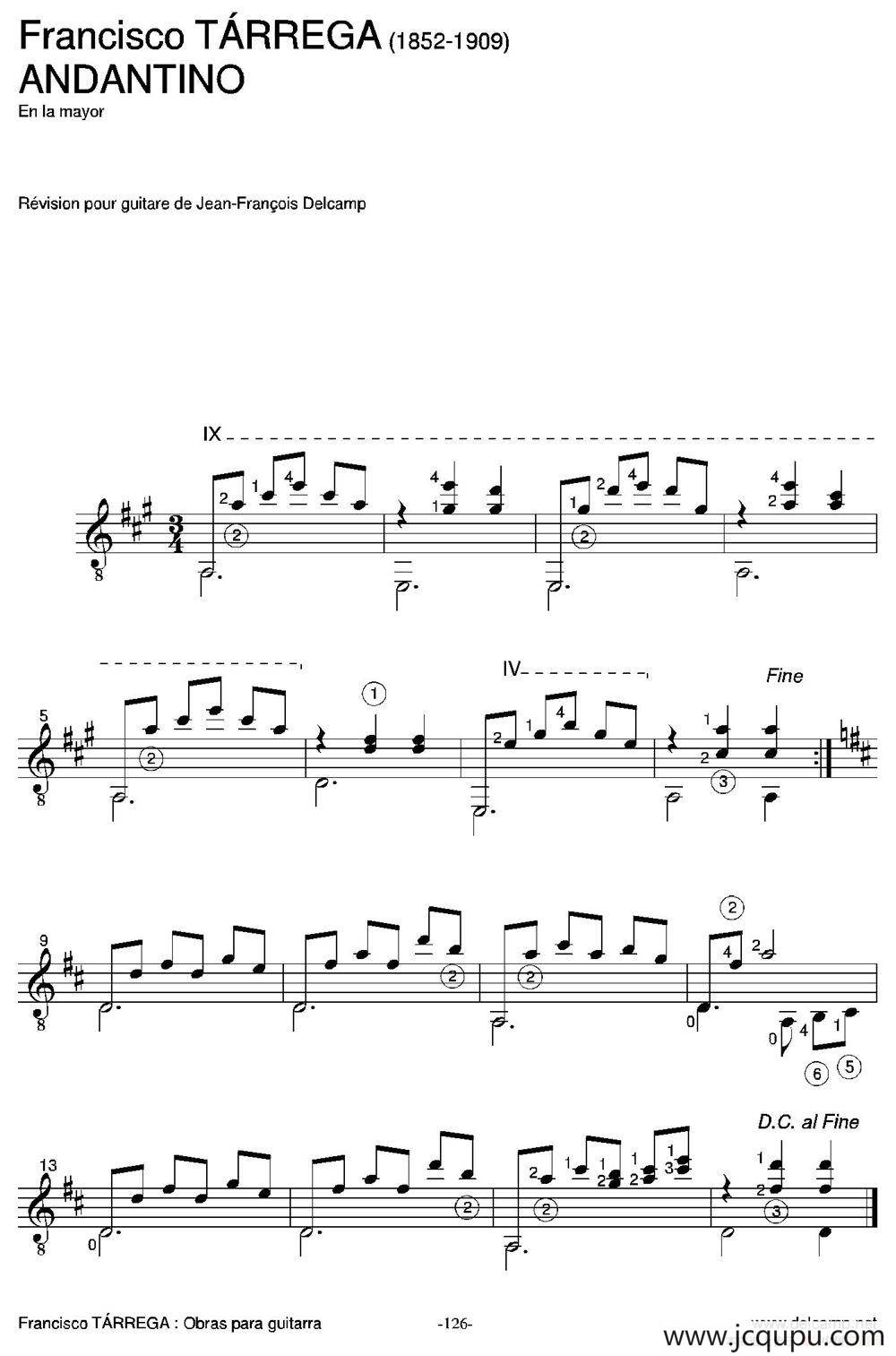 ANDANTINO(En la mayor)（古典吉他）简谱