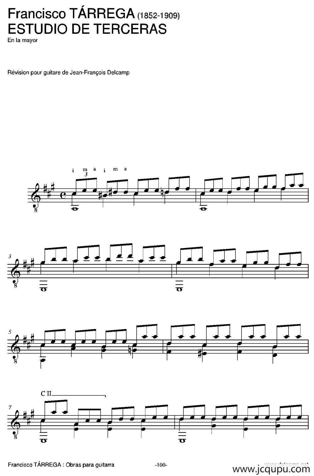 ESTUDIO DE TERCERAS(En la mayor)（古典吉他）简谱