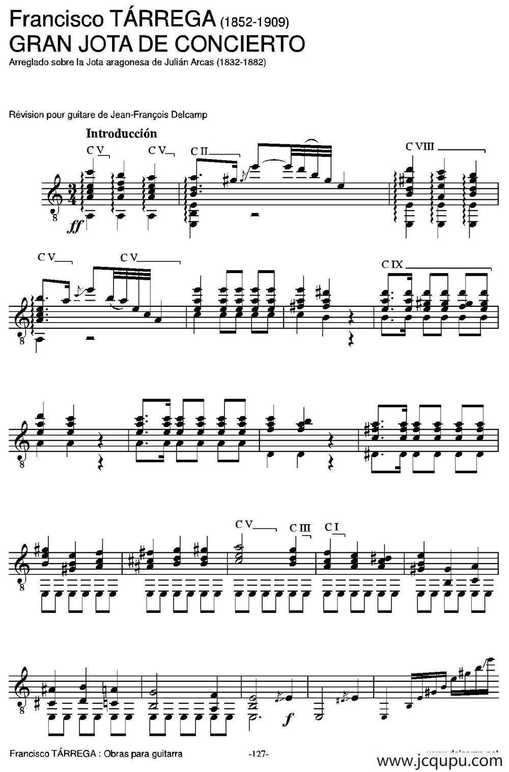 GRAN JOTA DE CONCIERTO(Arreglado sobre la Jota aragonesa de Julian Arcas)（古典吉他）简谱