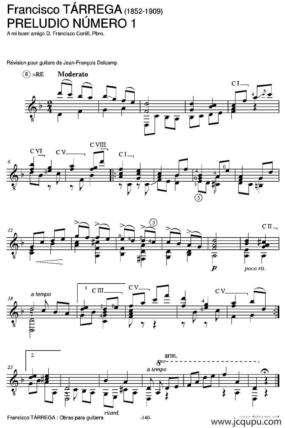 PRELUDIO NUMERO 1(A mi buen amigo D.Francisco CorellPbro.)（古典吉他）简谱